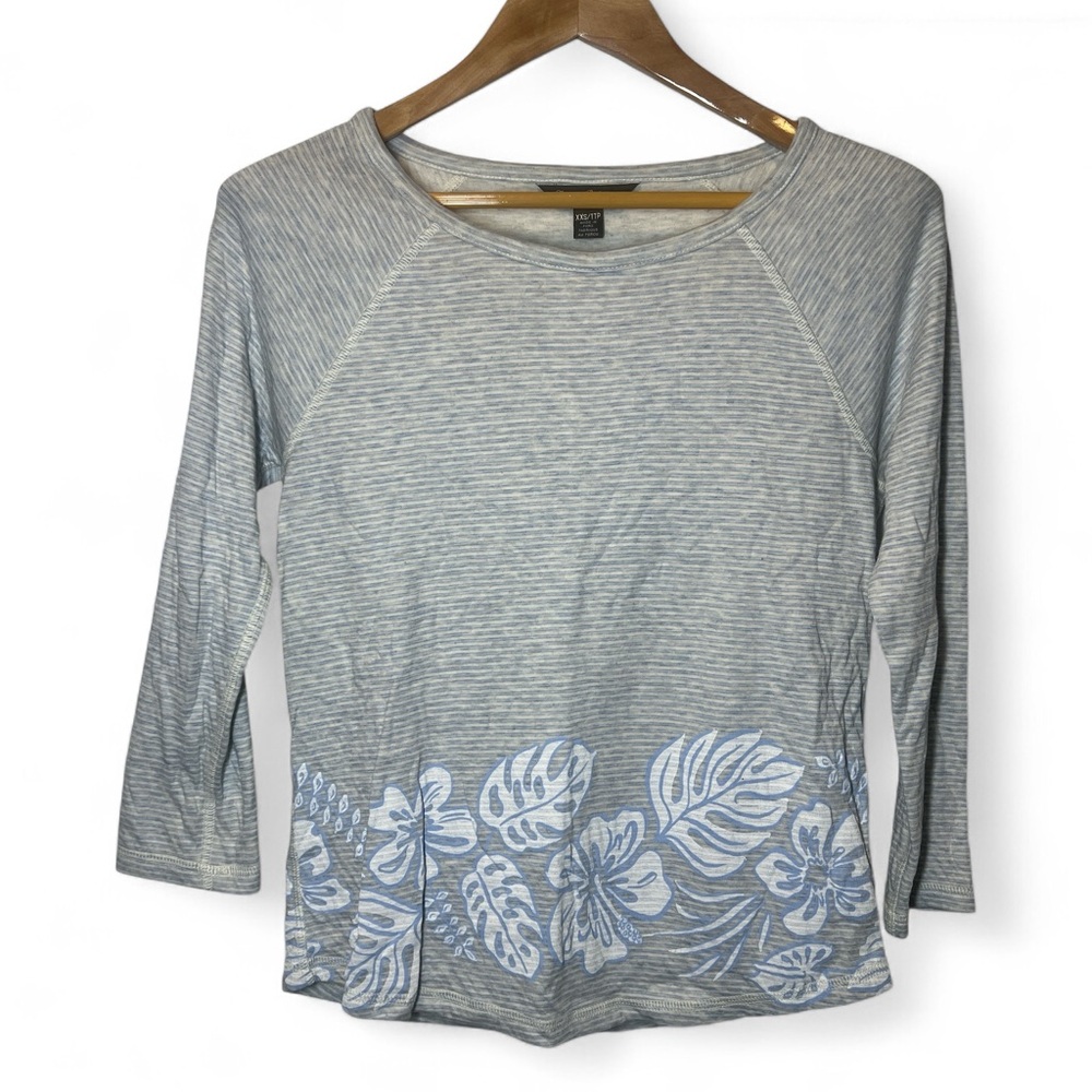 Tommy Bahama Monstera Mash Pima Cotton Tropical Striped Scoop Knit Top Women XXS